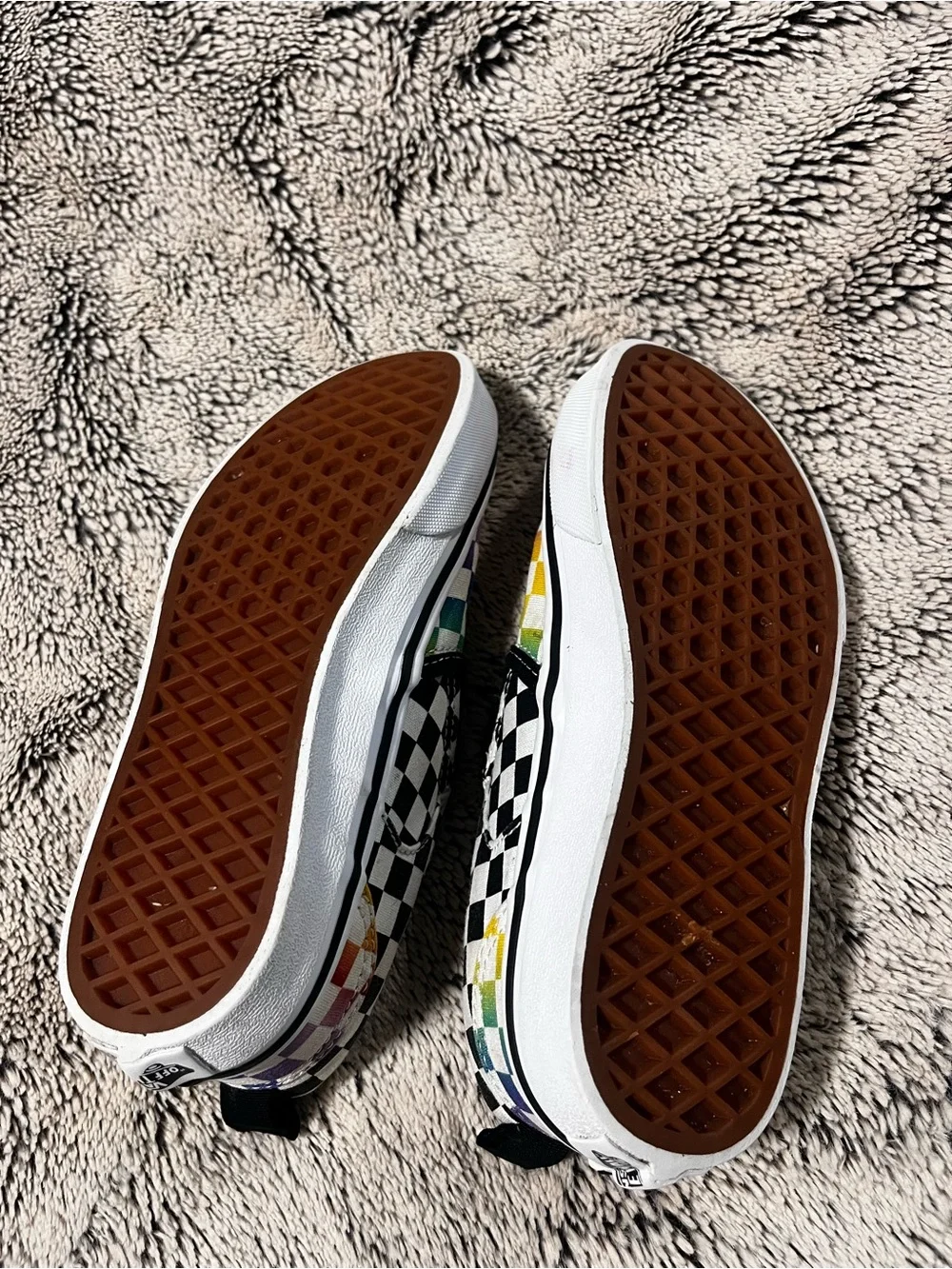 Vans Kids Slip-On Checkerboard Rainbow Canvas Sneakers size 3